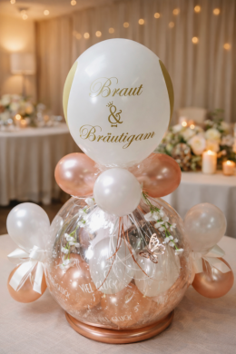 Geschenkballon zur Hochzeit in Weiß und Rosegold