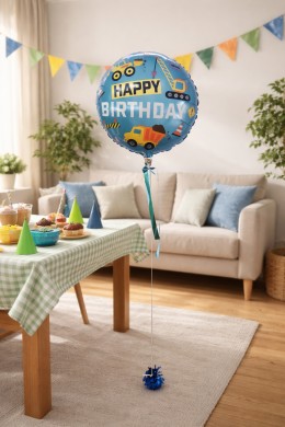 Kleiner Happy Birthday Ballon mit Fahrzeugen