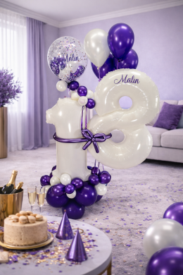 Zahl 18  in Lila und Weiß