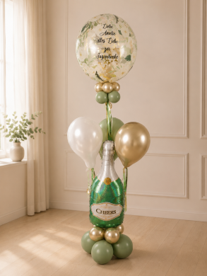 Ballon zur Jugendweihe mit Sektflasche in Grün