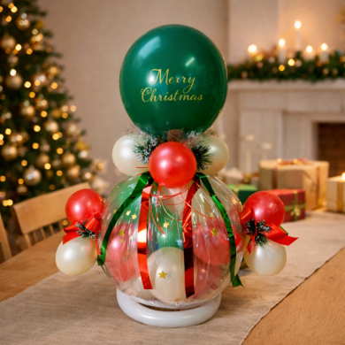 Weihnachtsballon in Rot und Gold mit Grün