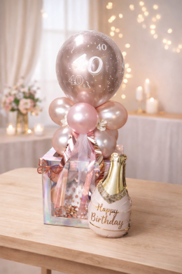 Box in Rosegold und Rosa mit Sektflasche
