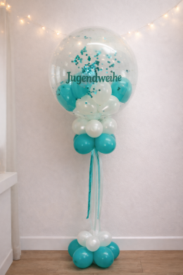 Konfetti Ballon in Türkis und Weiß