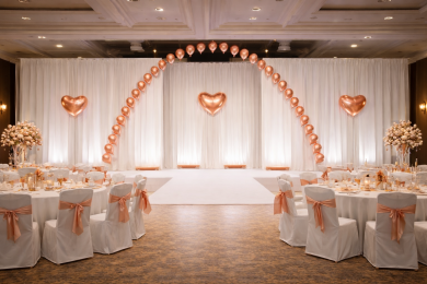 Ballonbogen mit einzelnen Heliumballons in Rosegold