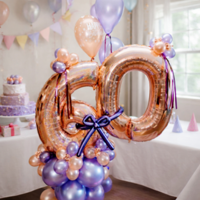 Ballonzahl 60 in Rosegold und Flieder