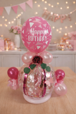 Geschenkballon in Rosa mit Rose