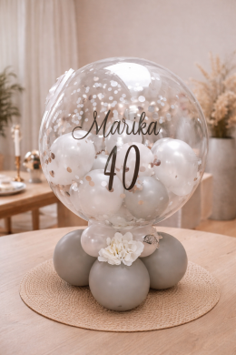 Konfetti Ballon für den Tisch in Grau und Weiß