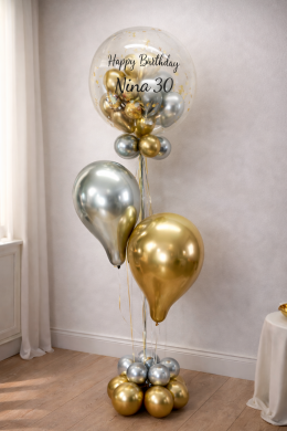 Konfetti Ballon in Silber und Gold