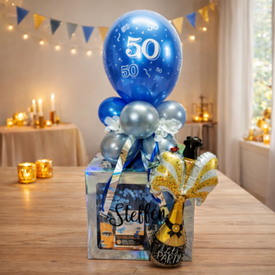 Box zum 50. Geburtstag mit Sektflasche