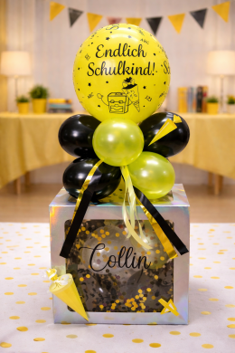Box zur Schuleinführung in Schwarz und Gelb