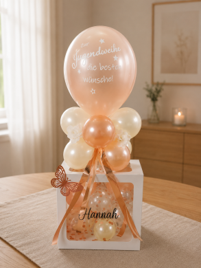 Ballonbox zur Jugendweihe in Rosegold und Creme