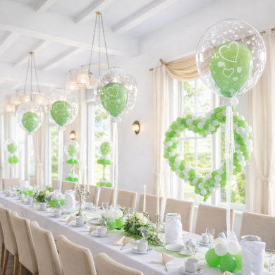 Dekoration zur Hochzeit in Grün und Weiß