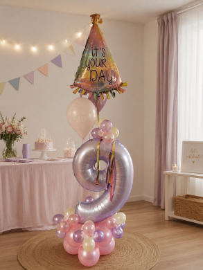 Ballonzahl 9 mit Happy Birthday Ballon