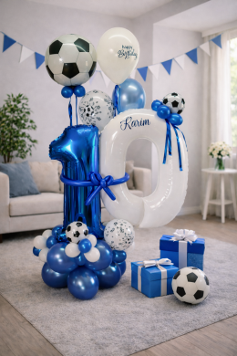 Geburtstagsdeko Zahl 10 in Blau und Weiß