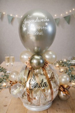 Geschenkballon zur Jugendweihe in Apricot und Champagner