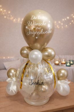 Geschenkballon zur Jugendweihe in Gold und Weiß