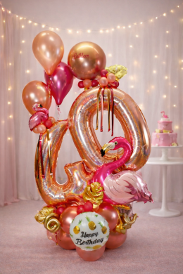 Zahl 40 mit Flamingo