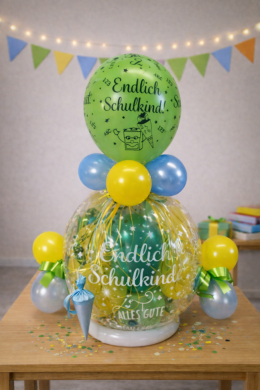 Endlich Schulkind in Grün, Hellblau und Gelb