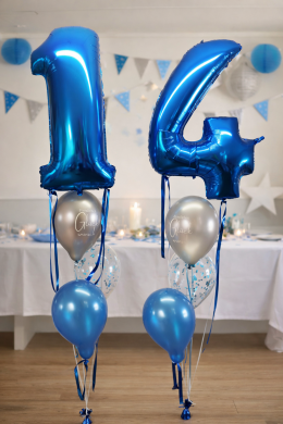 Zahl 14 in Blau mit Latexballons