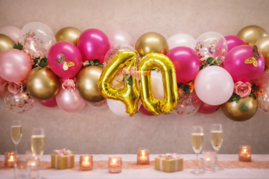 Girlande zum Geburtstag in Pink, Rosa und Gold