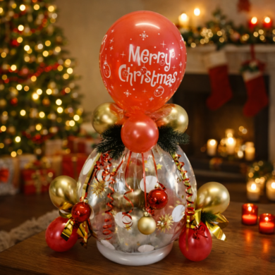 Geschenkballon Rot und Gold zu Weihnachten