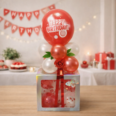 Box zum Geburtstag in Rot und Weiß