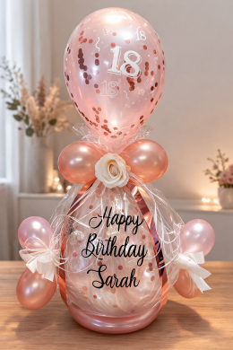 Geschenkballon in Rosa und Rosegold zum 18. Geburtstag