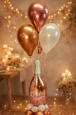 Flasche in Rosengold mit Ballons