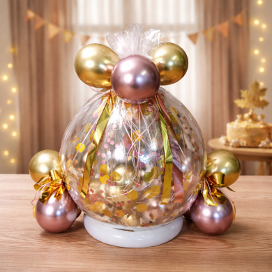 Geschenkballon in Gold und Rosa