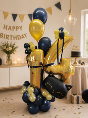 Ballonzahl 14 in Gold und Dunkelblau