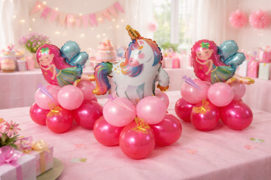 Kleine Tischdeko mit Einhorn und Fee