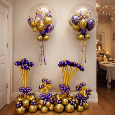 Ballondekoration in Gold und Lila
