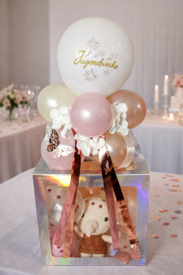 Box zur Jugendweihe in Rosegold, Creme und Rosa