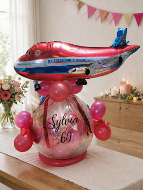 Geschenkballon mit Flugzeug in Rot
