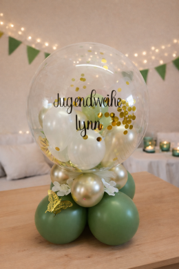 Tischballon in Eukalyptus, Weiß, und Gold