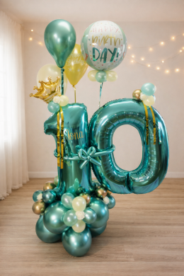 Zahl 10 in Mint, Creme und Gold