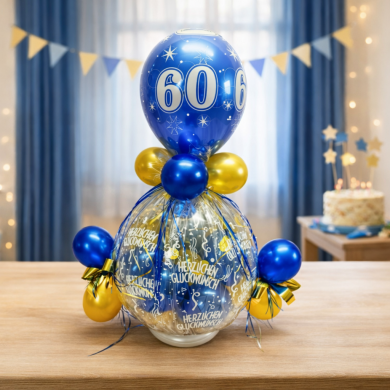 Geschenkballon zum 60. Geburtstag in Gold und Blau