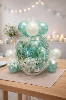 Geschenkballon Türkis und Weiß