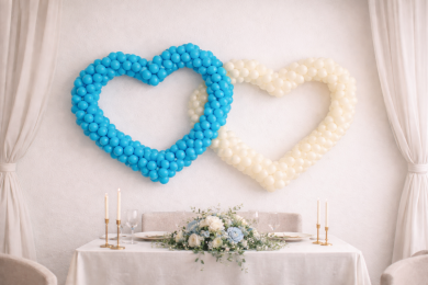 Doppelherz in Weiß und Türkis