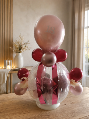 Geschenkballon in Bordeaux und Rosa