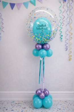 Doppelballon zur Schuleinführung in Türkis und Lila