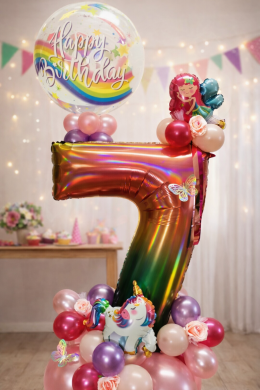 Ballonzahl 7 mit Einhorn und Fee